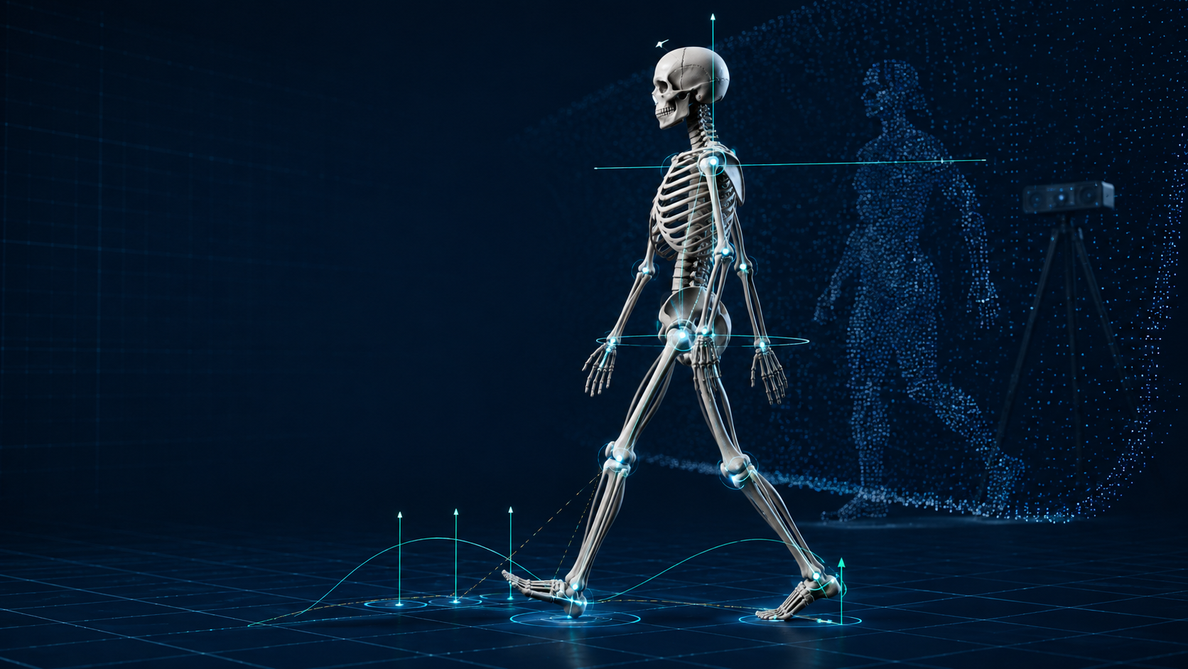 Illustration 3D d’une analyse biomécanique du squelette